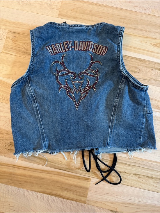 Harley-Davidson Jackets & Blazers - Harley-Davidson Embroidered Studded Corset Lace Up denim vest-Y2K